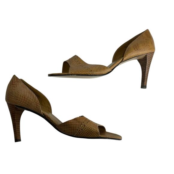 Colin Stuart Tan Faux Snakeskin Leather Peep Toe Heels Classic Pumps Size 11 - Picture 3 of 6